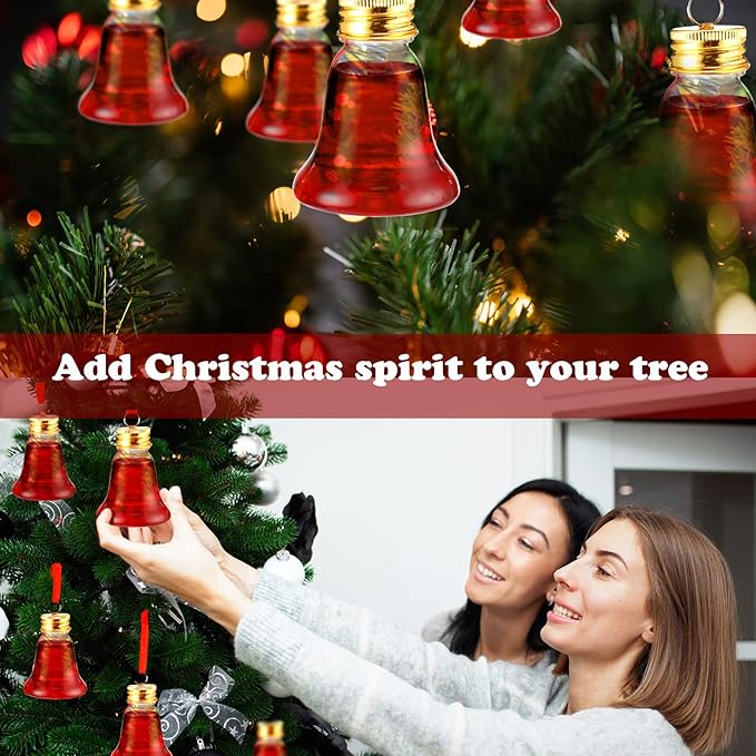 Patelai 18 Pcs Christmas Drink Balls Clear Shot Glass Ornaments Xmas Tree Fillable Ornaments Plastic Xmas Water Bottle Bulbs for Holiday Party Decorations(Bell,50 ml)