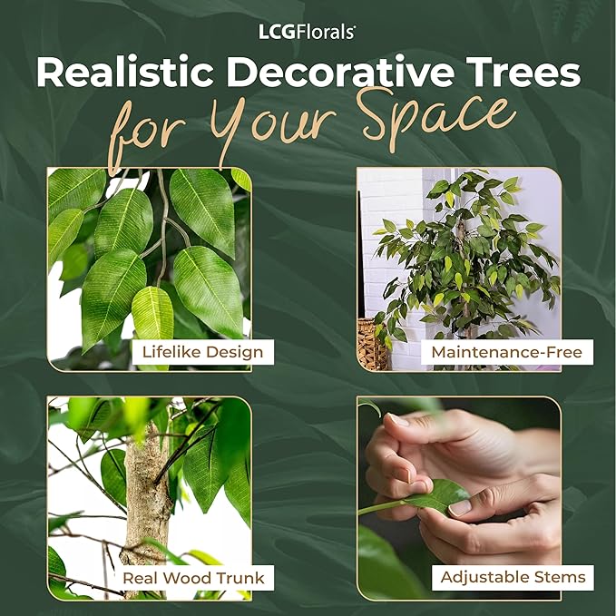 4ft Artificial Plant with Copper Metal Pot and Real-Wood Trunk - Realistic Artificial Trees for Home Decor Indoor, Faux Ficus Tree