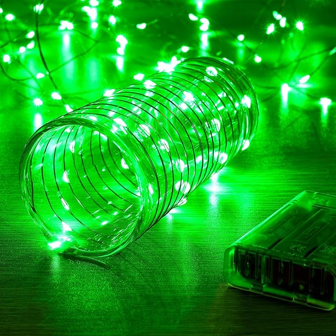 1 Pack 16.4ft Battery Operated String Lights with Timer, Green with Synchronized Twinkle Mode, Fairy Lights Battery Powered, 50 LEDs, Idea for Christmas Bedroom Party Wedding