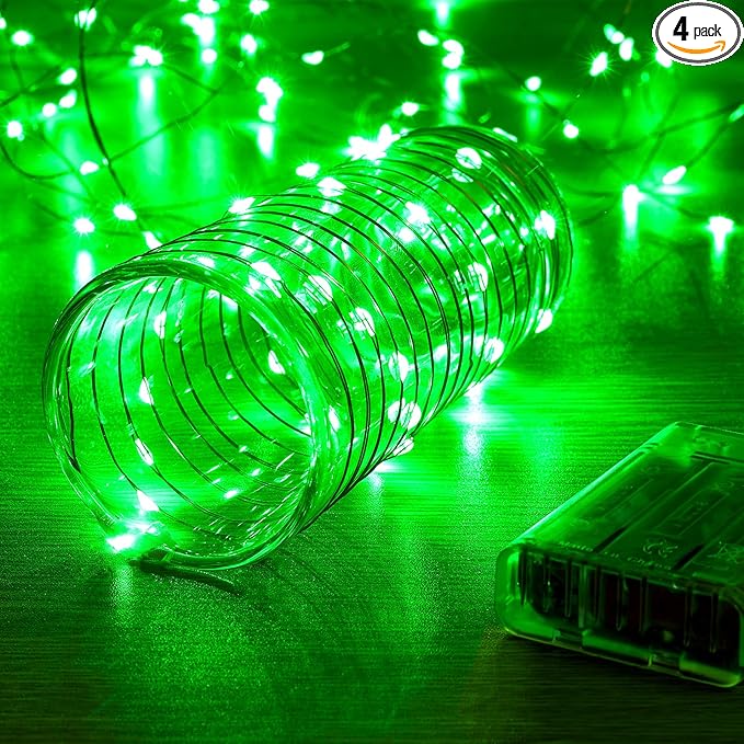 4 Pack 16.4ft Battery Operated String Lights with Timer, Green with Synchronized Twinkle Mode, Fairy Lights Battery Powered, 50 LEDs, Idea for Christmas Bedroom Party Wedding