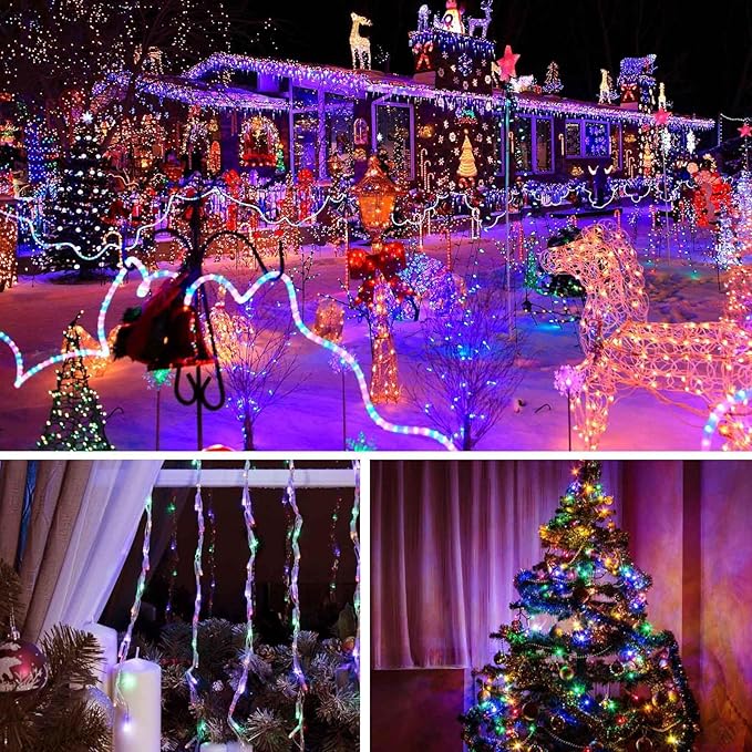 88FT 240LED Connectable String Lights Indoor Outdoor Clear Wire, Cold White⇋Multicolor Christmas String Lights, Plug in Twinkle Fairy Light With Timer For Wedding Patio Tree Yard Christmas Decorations