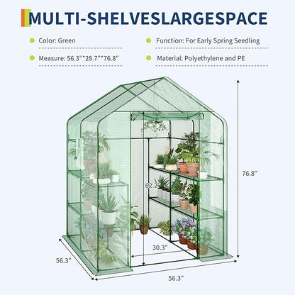 Greenhouses for Outdoors with 12 Wire Shelves, 4.7 x 4.7 x 6.4 ft Portable Greenhouse with Thicken PE Cover, Roll-up Zipper Door, Walk-in Green Houses for Seedling Flowers Growing