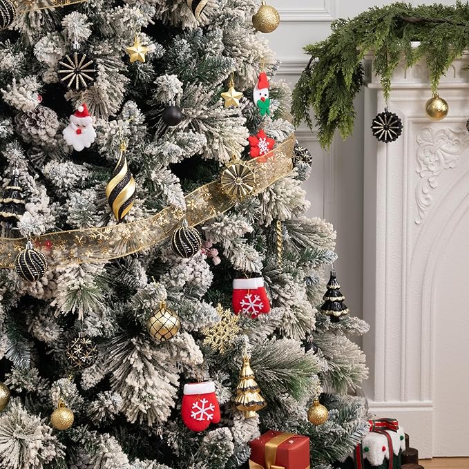 108 Pcs Christmas Ball Ornaments Set, Black and Gold Shatterproof Hand-Painted Hanging Bulbs Decoration for Xmas Tree, Wreath, Garland, Home Holiday Decor