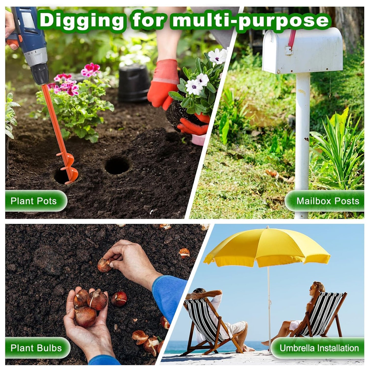 Auger Drill Bit for Planting 3''x32'' Garden Earth Auger 3mm Thicker Drill Augers for Digging Holes Heavy Duty Auger Post Hole Digger for Bulb, Flowers, Plants - Fits 3/8" Hex Drive Drill