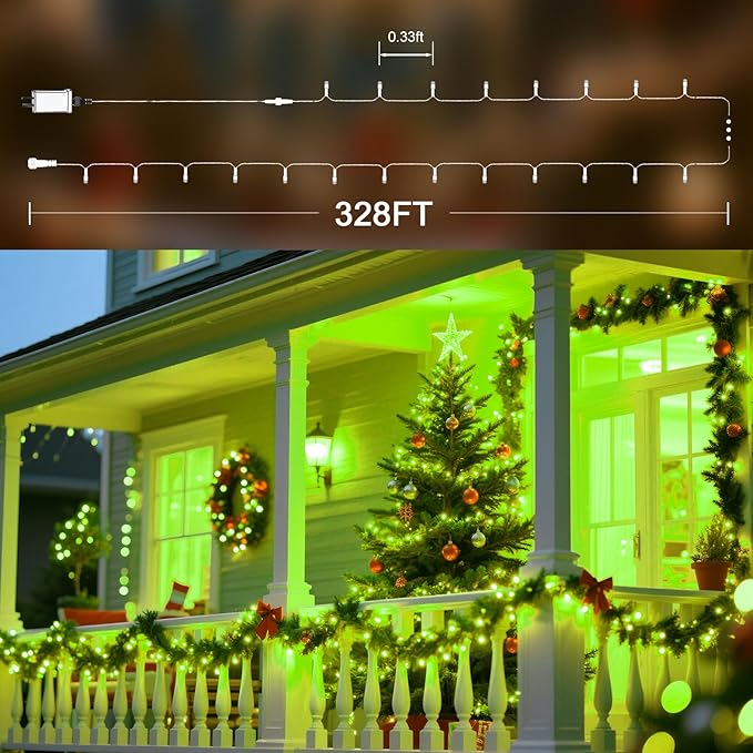 328 FT 1000 LED String Lights Outdoor Indoor, Christams String Lights Waterproof 8 Modes & Timer, Fairy Lights Plug in for Bedroom, Weeding, Patio, Party, Holiday,Christmas Decor (Green)