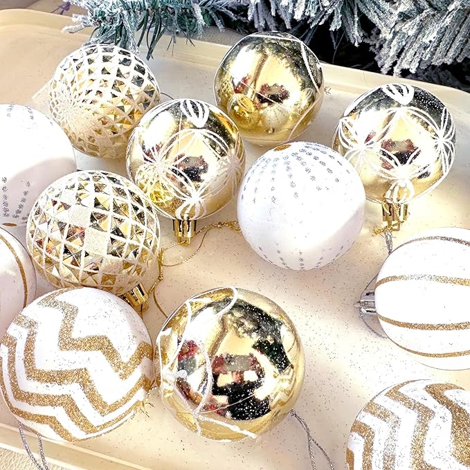 30-Pack Christmas Ball Ornaments for Tree,Shatterproof Plastic Holiday Baubles Set in Assorted Sizes and Finishes, Christmas Tree Decorations for Home, Office, Party, Indoor Outdoor Use