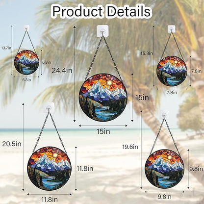 Stained Glass Window Hanging - Colorful Mountain Lake Landscape Sun Catcher for Door Garden Home Decor Suncatcher Christmas Mother's Day Birthday Gifts for Women Men Mom Nana 11.8 in