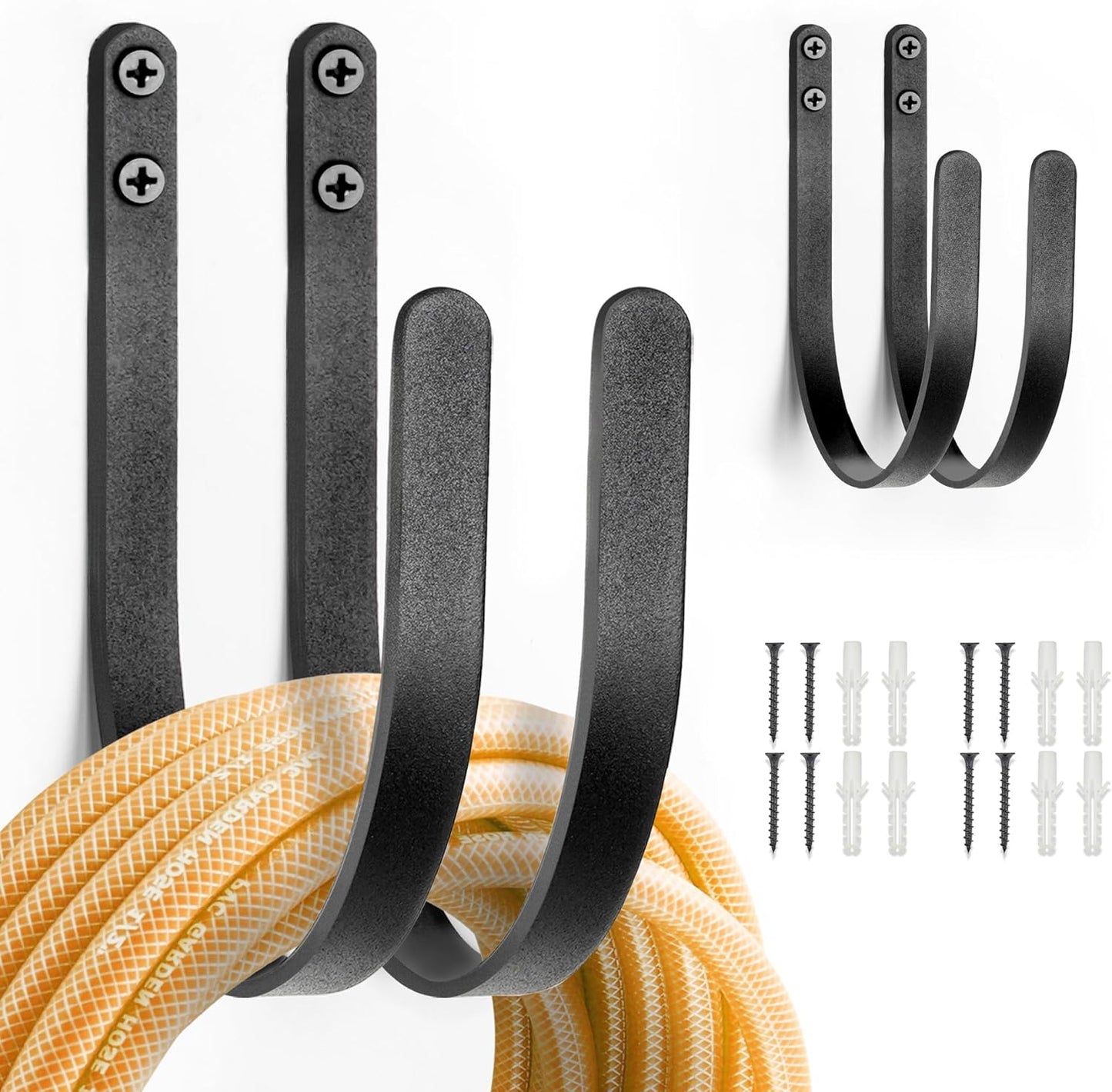 Hose Holders Wall Mount - Heavy-Duty Metal Garden Hose Hanger for Outside - Rust-Proof Hanging Hose Rack Hook Mount for Water Hose (4PCS)