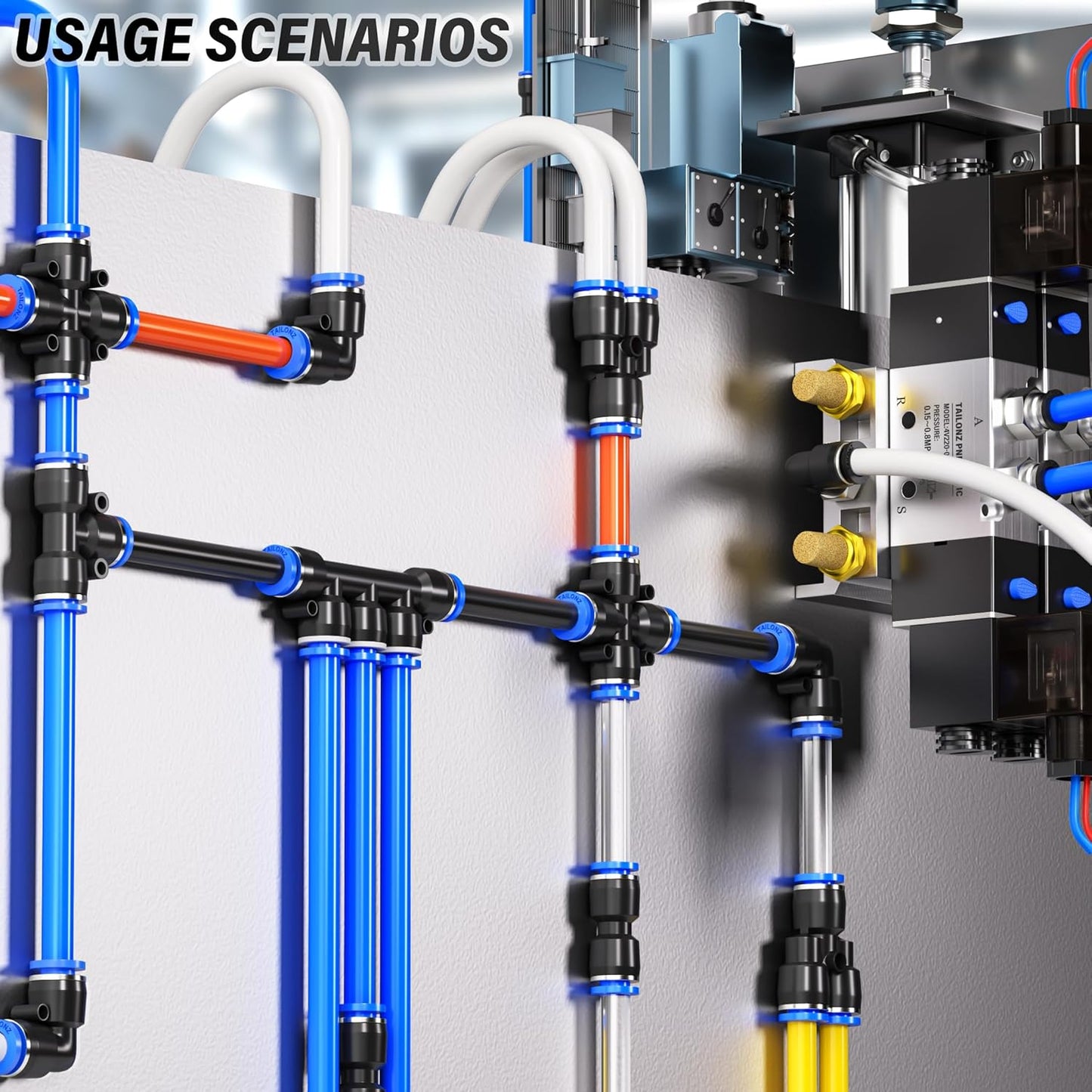 TAILONZ PNEUMATIC 1/4 Inch od Push to Connect Fittings Pneumatic Fittings Kit 20 Spliters+20 Elbows+20 tee+20 Straight (80 pcs)