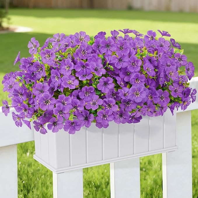 Lifewit Artificial Flowers for Outdoor Indoor, 12 Bundles Plastic Fake Flowers Daisy with Eucalyptus Leaves for Home Garden Decor, Porch, Window Box(Purple)