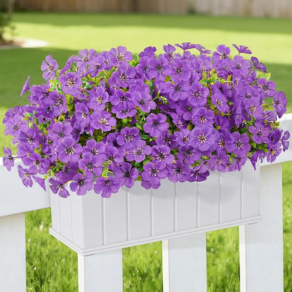 Lifewit Artificial Flowers for Outdoor Indoor, 12 Bundles Plastic Fake Flowers Daisy with Eucalyptus Leaves for Home Garden Decor, Porch, Window Box(Purple)