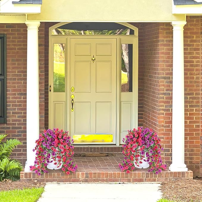 Artificial Hanging Flowers for Outdoors Faux Plants for Spring Summer Decoration,6 Bundles UV Resistant Realistic Silk Flowers Indoor Outside Garden Porch Patio Balcony Yard Farmhouse