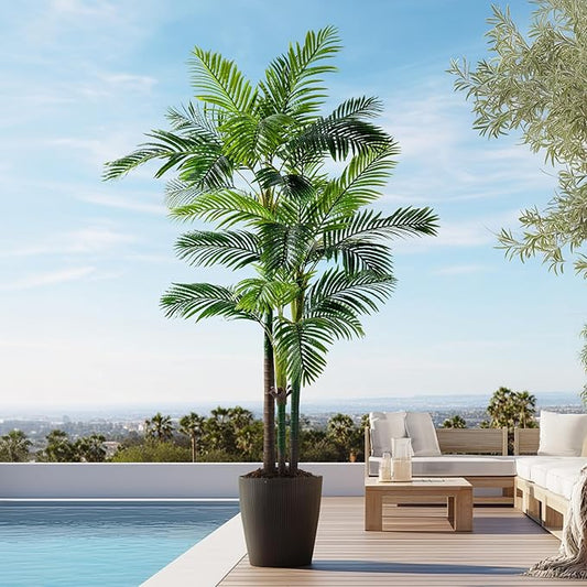 8.2FT Artificial Phoenix Palm Tree Artificial Plants Indoor Outdoor Large Faux Coconut Silk Palm Tree Tropical Fake Tree Faux Sago Palm Plant for Modern Farmhouse Yard Outside Patio Poolside