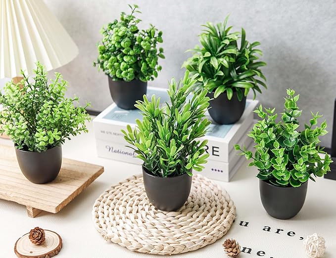 Der Rose Fake Plants 12 Pack Artificial Plants Small Faux Plants in Black Pot for Bathroom Home Office Table Decor Indoor