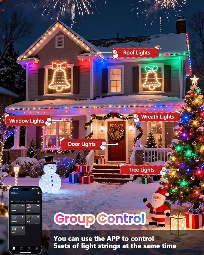 Smart Color Changing Christmas String Lights, 206FT 600LED App Control RGB LED String Lights with Remote & Timer, Waterproof Twinkle Christmas Tree Lights Indoor Outdoor Holiday Xmas Tree Decorations