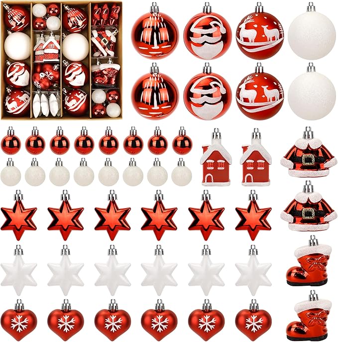 48PCS Christmas Balls Ornaments Set,Shatterproof Plastic Ball Set with Hanging Strings,Hanging Ball Ornaments for Xmas Christmas Tree Decorations,Early Ideas