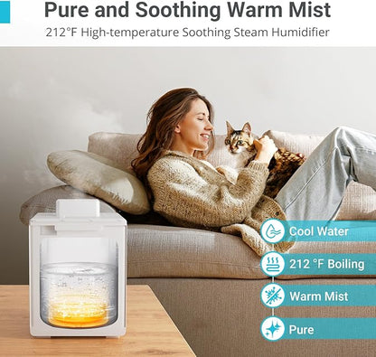 3L Stainless Steel Warm Mist Humidifier with Easy Clean and Warm Steam Function, Healthy Air Mist Humidifiers for Bedroom Living Room, with Sleep Mode and Auto-off Setting