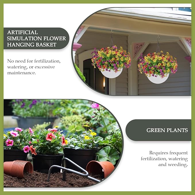 2 Sets of Artificial Hanging Plants Flowers Basket for Outdoor, 2 Sets Dry and Wet Separation Hanging Baskets, Suitable for Spring Summer Porches, Terraces, Courtyard Home Decoration