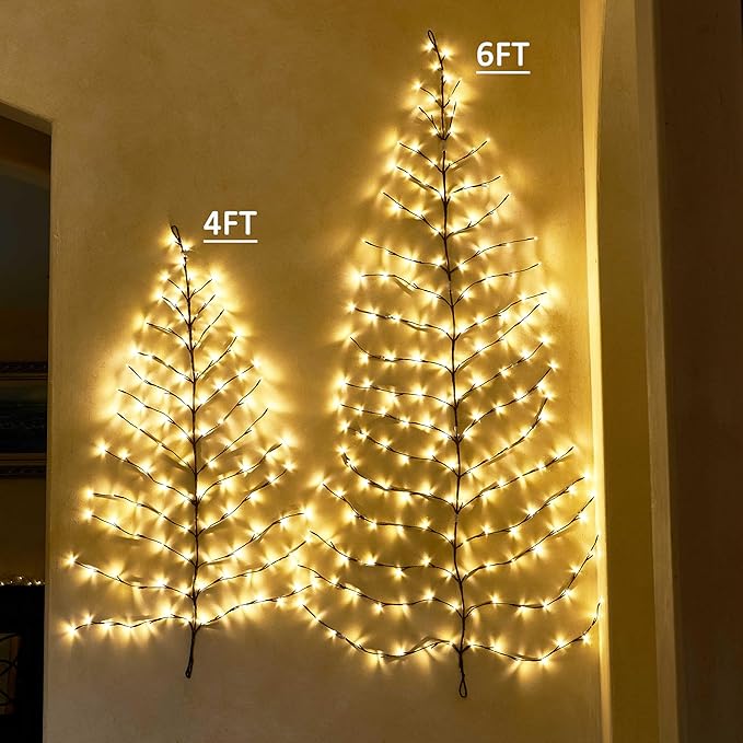 Hairui Lighted Brown Wall Tree 6FT 180 Warm White LED Lights for Easter Home Fireplace Christmas Decoration Inside Outside