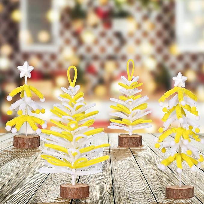 Super Holiday 4PCS Small Christmas Tree, Artificial Mini Tabletop Tree Christmas Decorations, for Wedding Holiday Indoor Xmas Party Decor - Gold/White
