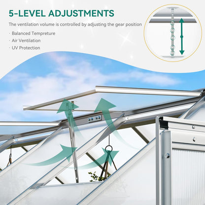 YITAHOME Polycarbonate Greenhouse 6x8FT Heavy Duty Green Houses Outdoor Greenhouses Aluminum Sliding Doors Vent Window Large for Garden Backyard, Silver