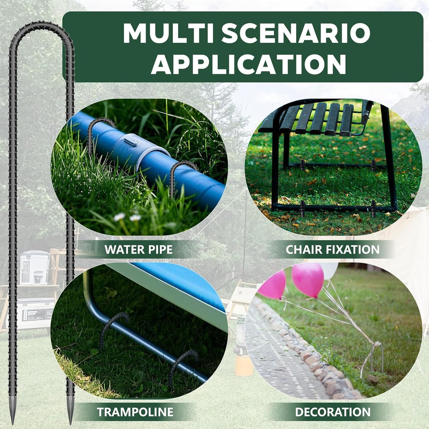 10 Pieces Trampoline Stakes Anchors High Wind Heavy Duty,U Shaped Garden Hooks Stakes for Ground,Trampoline Tie Downs Anchor Kit,Bounce Horseshoe House Stake,Rebar Camping Tent Stakes,12 Inch Long