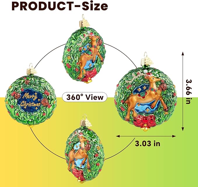 Reindeer Christmas Tree Ornaments,Blown Glass Christmas Ornaments, Wreath Collection Hanging Ornaments,Glass Home Decorations for Animal Lovers Holiday Party Daily Gifts