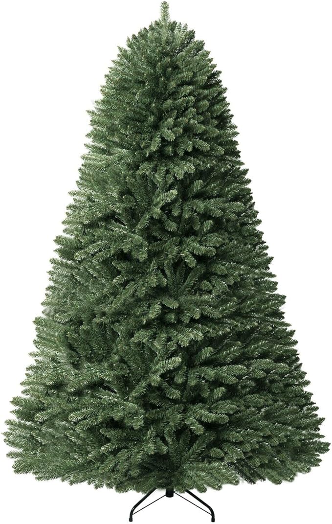 Prague 7.5ft Prelit Artificial Christmas Tree with Foot Pedal, 1717 Branch Tips, 550 Warm Lights and Metal Stand, 56" Wide Realistic Spruce Christmas Tree with Lights by Naomi Home