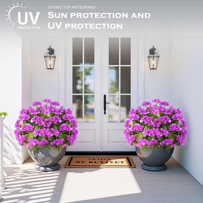 4 Pcs Artificial Flowers Bougainvillea Outdoor Artificial Plants Faux Flowers with Stems Silk Flowers for Wedding Porch Living Garden Decor(4PCS,Dark Purple)