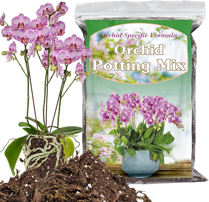 Orchid Potting Mix for Repotting 1 Quart, Mixture of Moss Pine Bark Coco Peat and Perlite, HOUNANG Orchid Bark Potting Mix, Good Drainage