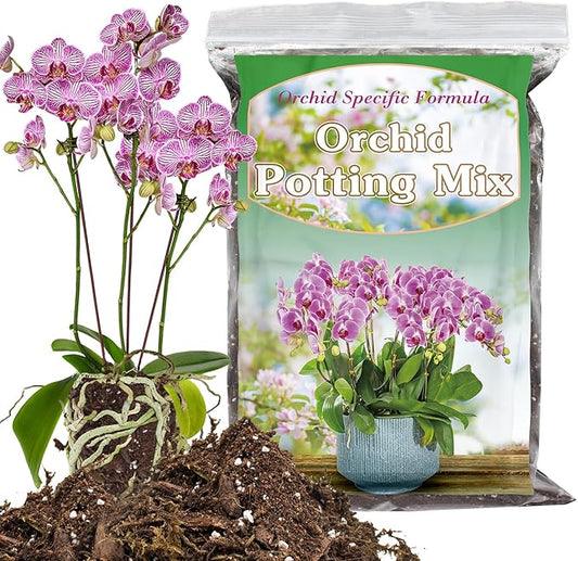 Orchid Potting Mix for Repotting 1 Quart, Mixture of Moss Pine Bark Coco Peat and Perlite, HOUNANG Orchid Bark Potting Mix, Good Drainage