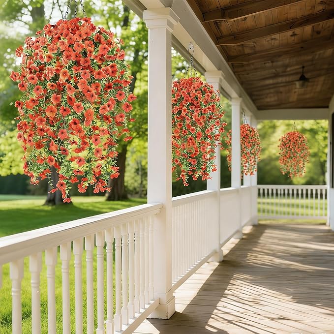 6 Bundles Artificial Fall Flowers for Outdoors Fake Plants Garden Home Fall Decor,UV Resistant Realistic Silk Faux Autumn Flower Indoor Outside Front Porch Patio Balcony Yard Farmhouse(Orange)