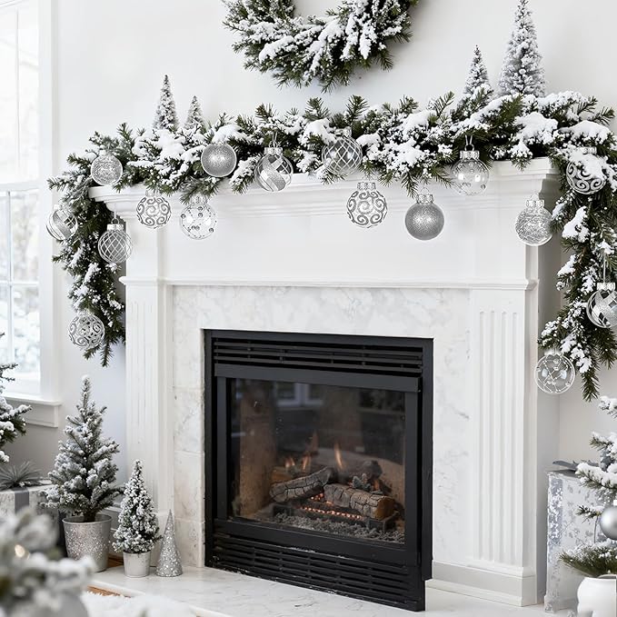 Ouddy Decor 36 Pcs Clear Christmas Ball Ornaments, 2.36" Shatterproof Silver Plastic Christmas Ornaments Set Decorative Hanging Transparent Baubles for Xmas Tree Holiday Party Decor, Silver