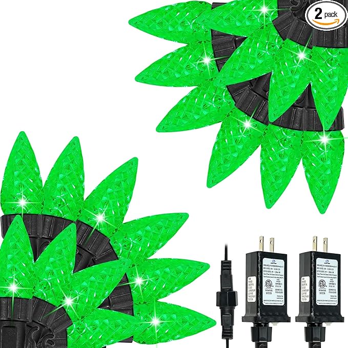 2 Pack C6 Christmas Lights Outdoor Indoor, Total 200 LED 66 FT Connectable Christmas String Lights with Timer & 13 Modes, Waterproof Twinkle Light for Xmas Tree Yards Party Wedding Decorations (Green)