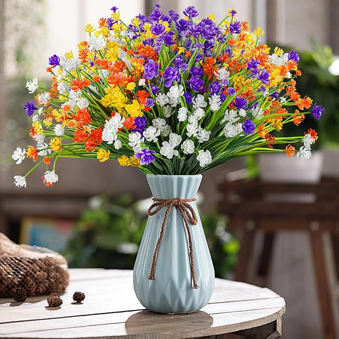 AmyHomie 20 Bundles Artificial Flowers for Outdoor Outside Spring Summer Decoration UV Resistant Faux Flowers No Fade Fake Plastic Plants Garden Porch Window Box Decorating