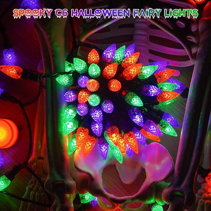 2 Pack C6 Halloween Lights Outdoor Indoor, Total 200 LED 66 FT Connectable Halloween String Lights with Timer & 13 Modes, Waterproof Twinkle Light for Horror Party Decor (Orange, Purple and Green)