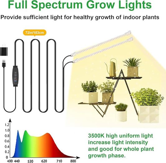 13 Inches LED Grow Light Strips, Grow Lights Match The Flower Stand for Indoor Plants，Full Spectrum 3500K Plant Lamp with 3/9/12H Timer, 10 Dimmable Levels for Seedling Succulent, 2 Head 2 Pack