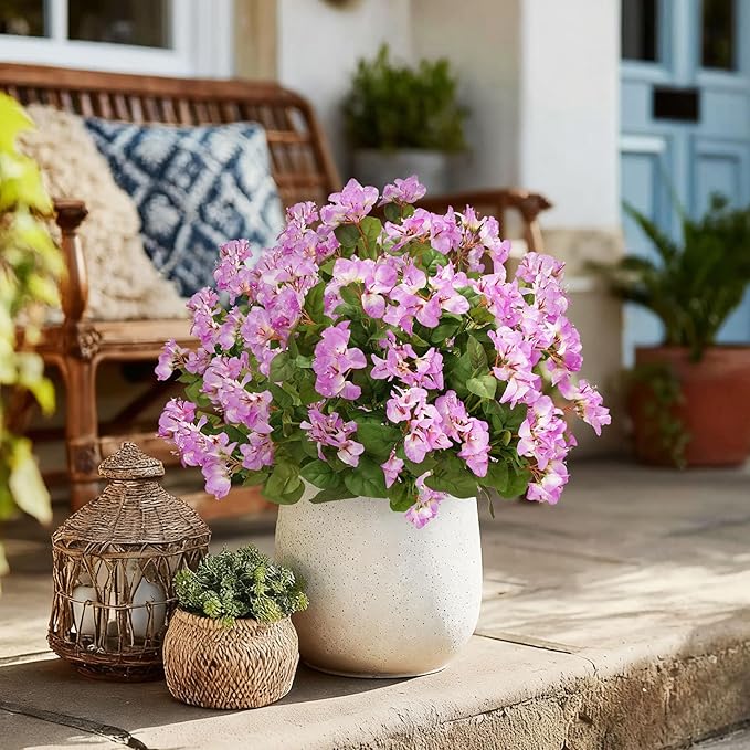 4 Pcs Artificial Flowers Bougainvillea Outdoor Artificial Plants Faux Flowers with Stems Silk Flowers for Wedding Porch Living Garden Decor(4PCS,White Purple)