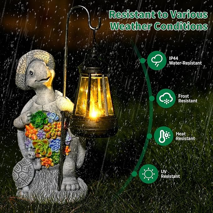 Solar Garden Outdoor Statue Turtle with Hanging LED Lantern —Outside Solar Turtle Decor for Garden,Home,Lawn,Yard, Balcony Ornament- Unique Housewarming Gifts