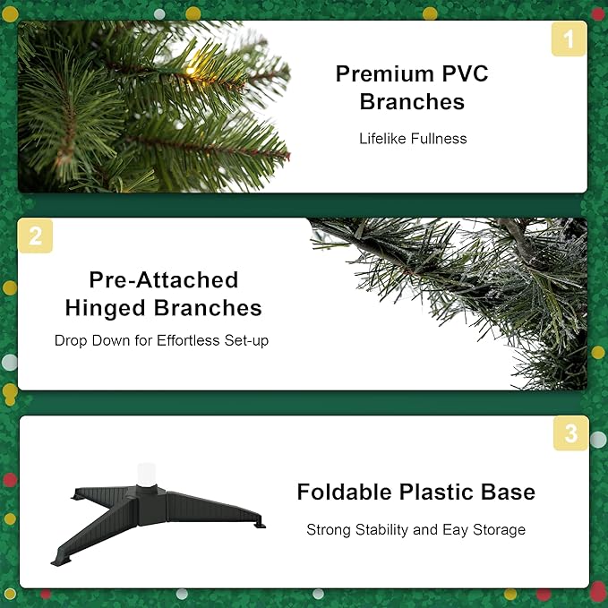 4ft Prelit Christmas Tree with 75 Warm White LEDs – 225 Tips, Hinged Branches, Plastic Stand – Small 4 Foot Christmas Tree for Bedroom, Office, Apartment Holiday Decor