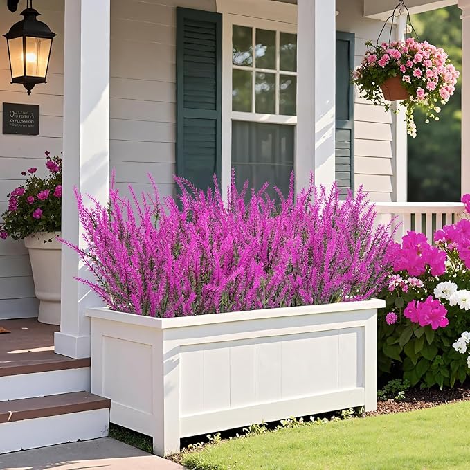 Ouddy Decor 12 Bundles Artificial Lavender Fake Flowers Faux Plastic Plants for Home Wedding Kitchen Garden Patio Window Box Office Table Centerpieces Indoor Outdoor Decor, Fuchsia