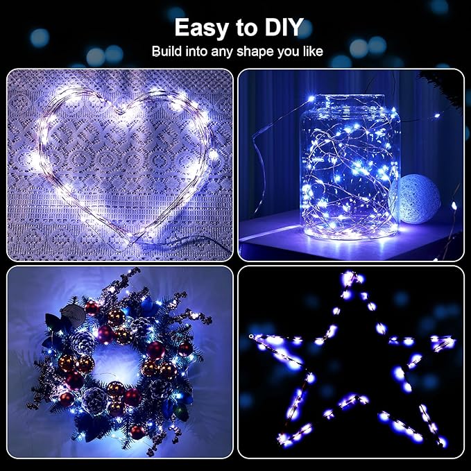 1 Pack 16.4ft Battery Operated String Lights with Timer, Cool White with Synchronized Twinkle Mode, Fairy Lights Battery Powered, 50 LEDs, Idea for Christmas Bedroom Party Wedding