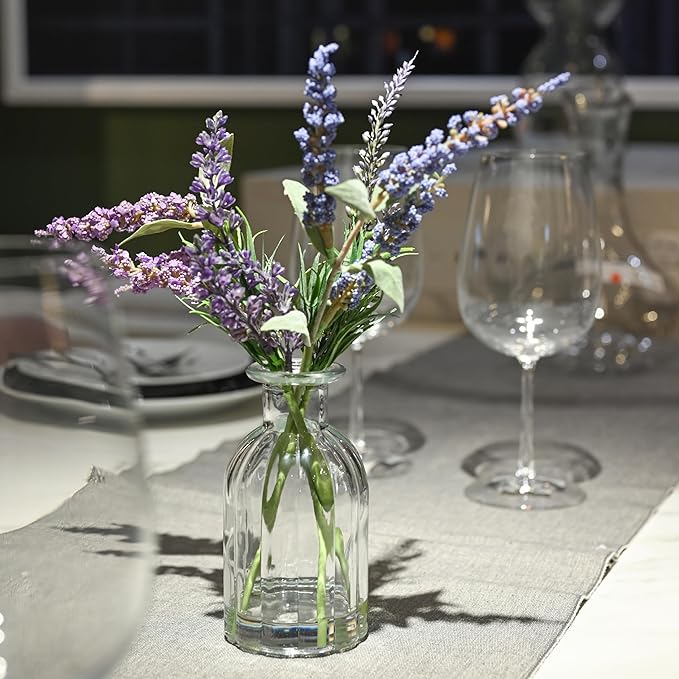 Abzo Fake Flowers- Artificial Lavender Plants in Glass Vase with Faux Water,Faux Silk Flowers Fake Plant Decor for Home Office, Bathroom Farmhouse Kitchen Dining Table Decor