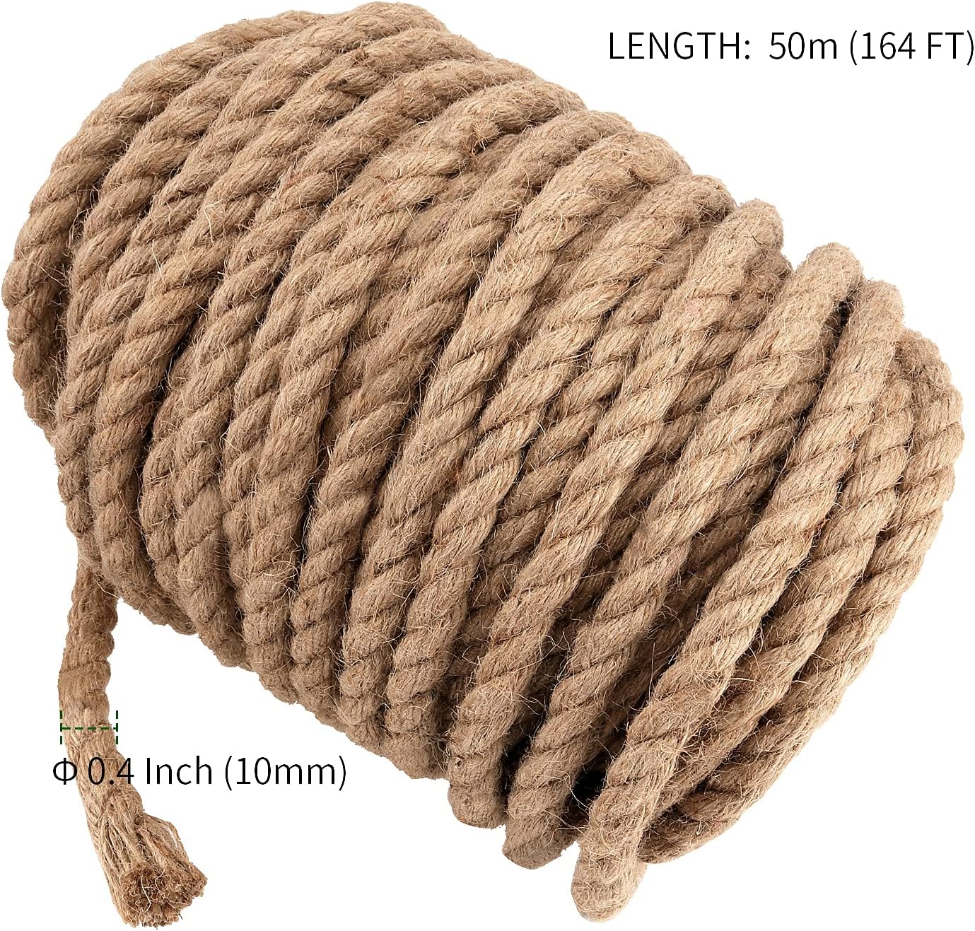 PINGEUI 164 Feet 10mm Jute Rope, Natural Jute Twine, Hemp Rope for DIY Arts Crafts, Gardening, Bundling, Home Decoration