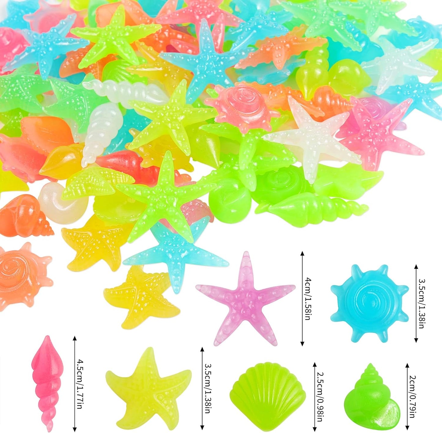 100 PCS Glow in The Dark Rocks - Mixed Color Luminous Stones Starfish-Shaped Sea Aquarium Glow Stones Fish Tank Rocks Outdoor Decor Garden Yard Walkway Pathway FD05MX100A