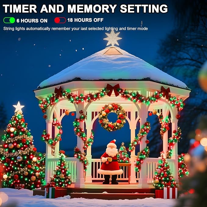 393 FT Christmas Lights 1000 LED Xmas Lights Outdoor Christams String Lights Waterproof 8 Modes & Timer, Fairy Lights Plug in for Weeding, Patio, Party, Holiday,Christmas Decor (Red+Green)