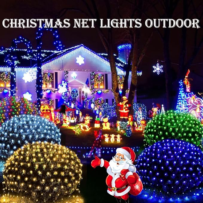 LitHome 14.8FT x 5FT Christmas Net Lights Outdoor Mesh Lights, 300 LED Warm White Net Light 8 Modes Connectable, Waterproof Giant Christmas Mesh Light Green Wire for Bushes Garden Yard Party Decor