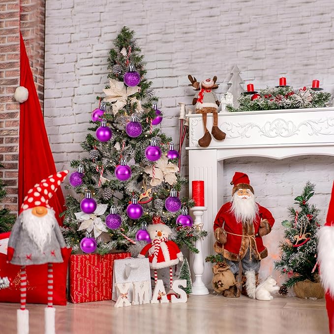 30ct Christmas Ball Ornaments, 2.36" Shatterproof Christmas Tree Decorations, Perfect Hanging Ball for Indoor/Outdoor Holiday Party Decor (Purple)