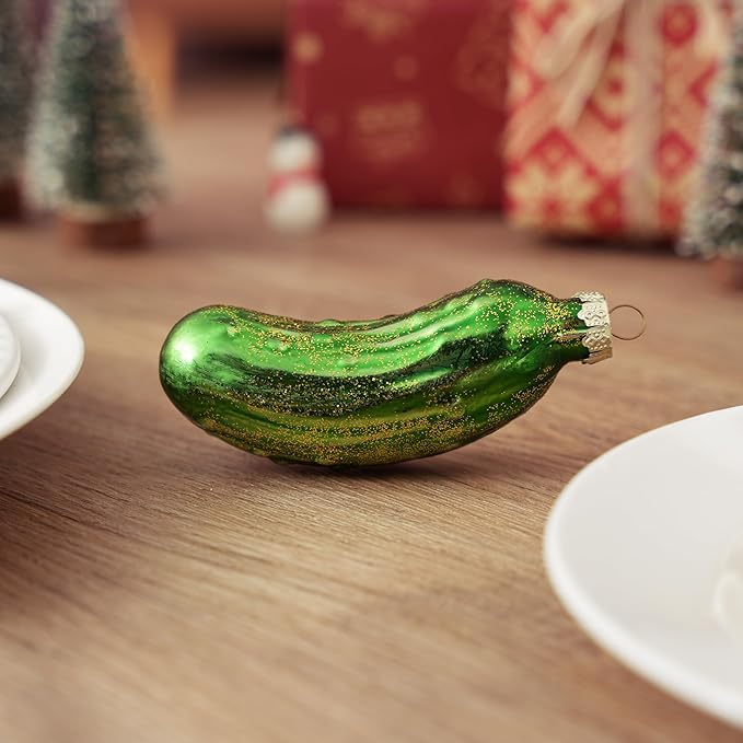 Joiedomi Christmas Pickle Glass Ornament, Glass Blown Food Ornament Presents for Christmas Tree Decoration, Xmas Cucumber Decoration for Xmas Gift Holiday Party Favor