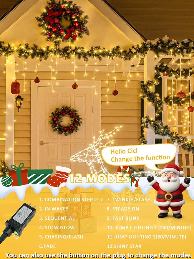 Voice Control Smart Christmas Lights Indoor Outdoor, Clear Wire 66Ft 200 LED String Lights Waterproof, 12 Modes Twinkle Fairy String Light for Xmas Tree Wedding Party Bedroom Decorations (Warm White)